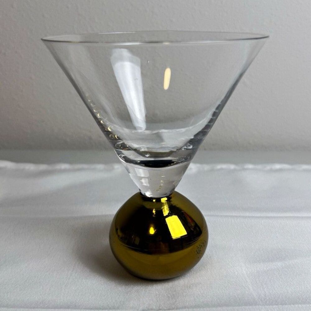 Clear Glass Cocktail Martini Glass Gold Ball Stem Gold-Tone Base